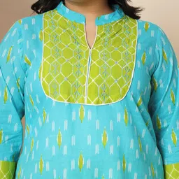 Vbuyz Plus Size Ethnic Motifs Printed Regular Thread Work Kurta & Trousers With Dupatta image 2