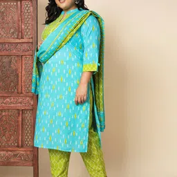 Vbuyz Plus Size Ethnic Motifs Printed Regular Thread Work Kurta & Trousers With Dupatta image 4