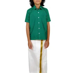 Sethukrishna Boys Green & White Shirt with Dhoti-53
