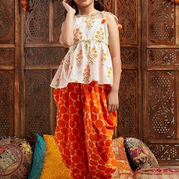 ROJAA Girls Floral Printed Regular Gotta Patti Kurta With Dhoti Pants-picture-42