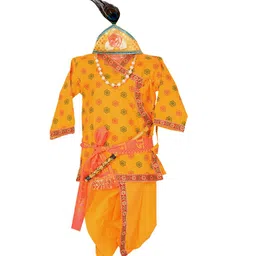 BAESD Boys Floral Printed Angrakha Pure Cotton Kurta With Dhoti Pants & Dupatta-49