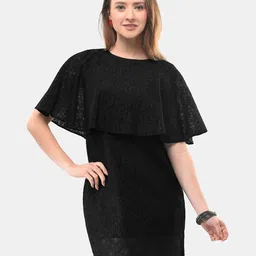 V&M Cape Sleeve Lace Sheath Cotton Dress-image-36