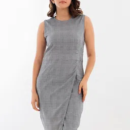 Halff Grey Checked Round Neck Sheath Dress-picture-7