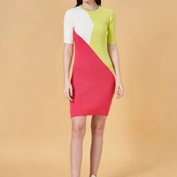 People White & Green Colourblocked Sheath Dress-image-7