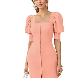 ODETTE Square Neck Puff Sleeve Sheath Dress-image-57