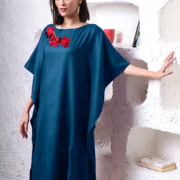 LetsDressUp Vermilion Floral Printed Kimono Sleeves Kaftan Midi Dress-image-43