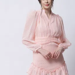 MARC LOUIS Peach-Coloured Georgette Sheath Dress-image-20