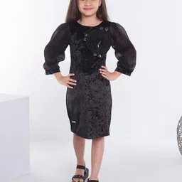 Ministitch Velvet Puff Sleeve Sheath Dress-image-1