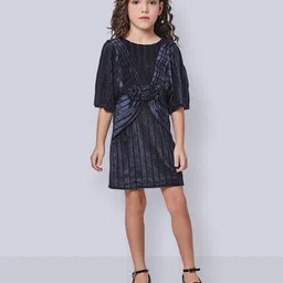 Peppermint Girls Striped Flared Sleeves Velvet Sheath Dress-image-43