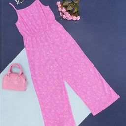 Pantaloons Junior Girls Floral Printed Shoulder Straps Cotton Basic Jumsuit-picture-1