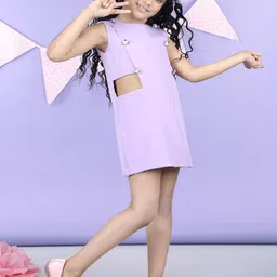 THE LITTLE CELEBS Girls Cut-Outs Crepe Mini Sheath Dress With Ribbon-image-56