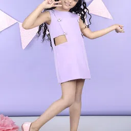 THE LITTLE CELEBS Girls Cut-Outs Crepe Mini Sheath Dress With Ribbon-image-58