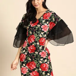 DODO & MOA Black Floral Printed Crepe Sheath Dress-picture-13