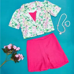 Pantaloons Junior Girls V-Neck Top & Shorts With Waistcoat-image-2