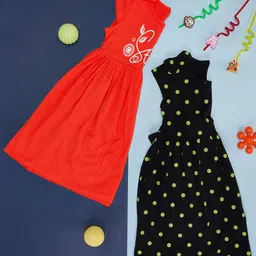 YU by Pantaloons Girls Pack of 2 Typography Printed Gathered Cotton Fit & Flare Dress-image-59