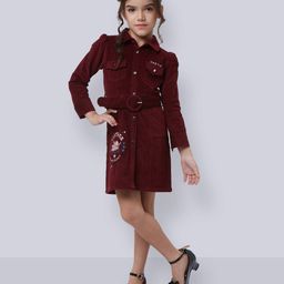 Peppermint Girls Self Design Belted Sheath Dress-image-77