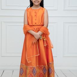 NEUDIS Girls Orange & Gold-Toned Ready to Wear Lehenga & Blouse With Dupatta-image-61