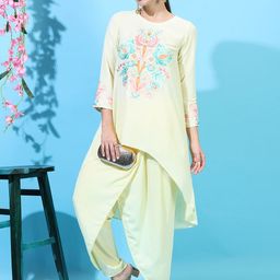 Vishudh Women Yellow High-Low Kurta With Dhoti Pants-54
