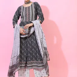Vishudh Women Grey Pure Cotton Kurta with Palazzos & With Dupatta-22