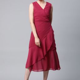 plusS Red Self Design Midi Wrap Dress-picture-19