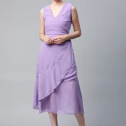plusS Lavender Self Design Wrap Midi Dress-picture-17