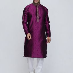 ROYAL KURTA Men Purple Empire Dupion Silk Kurta with Pyjamas-picture-17
