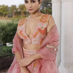 Ragavi Embroidered V-Neck Organza Ready to Wear Lehenga & Blouse With Dupatta image 3