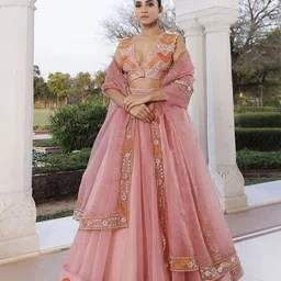 Ragavi Embroidered V-Neck Organza Ready to Wear Lehenga & Blouse With Dupatta image 5