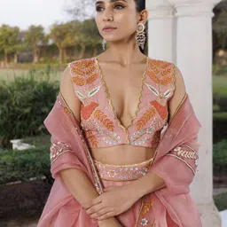 Ragavi Embroidered V-Neck Organza Ready to Wear Lehenga & Blouse With Dupatta image 4