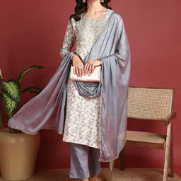 KALINI Women Printed Regular Sequinned Kurta with Trousers & With Dupatta-4