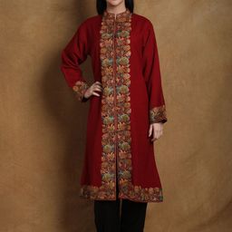 Exotic India Women Floral Woollen Longline Tailored Jacket with Embroidered-26