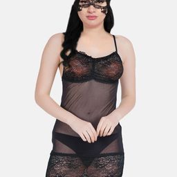 COLOR STYLE Self Design Laced Baby Doll With Mask-image-66