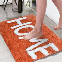 Aura Peach & White Printed Rectangular 1850 GSM Anti Skid Bath Rug-42