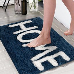 Aura Navy Blue & White Printed Rectangular 1850 GSM Microfiber Bath Rug-39