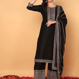 KALINI Ethnic Motifs Embroidered Regular Sequinned Kurta with Palazzos & Dupatta image 2
