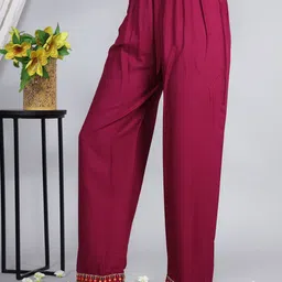 ELVISH JAIPUR Floral Yoke Design Round Neck Thread Work Kurta with Palazzos & Dupatta image 3