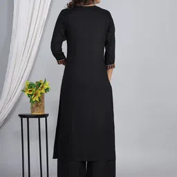ELVISH JAIPUR Floral Yoke Design Round Neck Thread Work Kurta with Palazzos & Dupatta image 4
