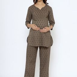 CRAFIQA Women Printed Pure Cotton Maternity & Nursing Kurta with Pant-image-40