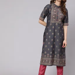 AKS Ethnic Motifs Printed Mandarin Collar Straight Kurta With Trousers-picture-39