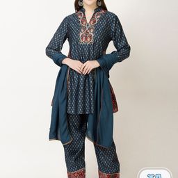 FFU Ethnic Motifs Printed Regular A-Line Kurti With Trousers & Dupatta-10