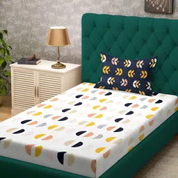 KLOTTHE White & Yellow Geometric Printed 300TC Single Bedsheet With Pillow Cover-18