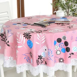 Homerz Pink Floral Printed Round 4-Seater Table Cover-15