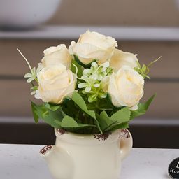 Kookee Cream And Green Artificial Flower With Pot-picture-3