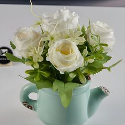Kookee White And Green Artificial Flower With Pot-picture-2