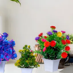 GW CREATIONS Blue and Green 3 Pieces Berry Artificial Flower With Pot-23