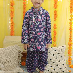 BownBee Boys Floral Printed Regular Gotta Patti Pure Cotton Kurta with Dhoti Pants-56