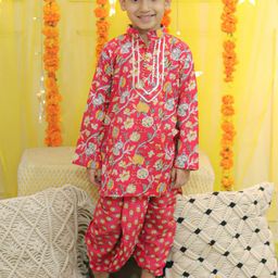 BownBee Boys Floral Printed Regular Gotta Patti Pure Cotton Kurta with Dhoti Pants-image-87