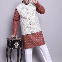 SOJANYA PLUS Woven Design Regular Silk Kurta with Pyjamas & Nehrujacket-28