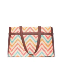 ZOUK Chevron Printed Structured Jute Laptop Shoulder Bag image 5