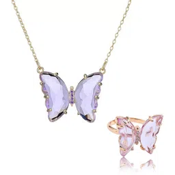 Vembley Gold-Toned & Purple Gold-Plated Enamelled Necklace With Ring-15